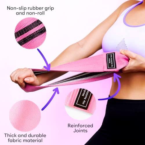 Wide Fabric Resistance Bands for Working Out - 3 Strength Level Non-Slip Exercise Booty Bands for Women & Men - Comes with a Bag and Tape Measure - For Home Gym, Yoga, Pilates - Purple — view 3