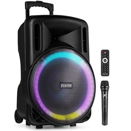 Fenton FT15LED MK2 15-Inch Portable PA System, 800W, Battery, Mic