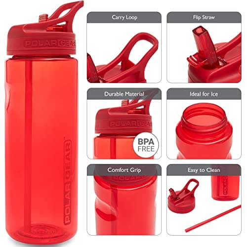 Polar Gear 650ml Aqua Grip Water Bottle with Straw - Drinking Bottle, Red — view 2