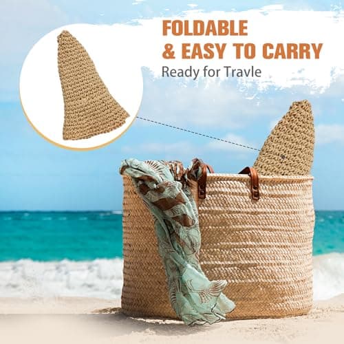 AYPOW Womens Sun Straw Hat Foldable Bucket Hats Summer UV Protection Beach Hat Comfortable Ladies Breathable Sun Visor for Outdoor Travel Camping Khaki — view 6