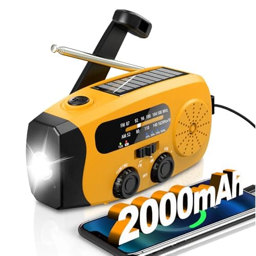 Wind Up Radio, Solar Emergency Radio, Portable Hand Crank Radio, AM/FM Radio with LED Torch, 2000mAh Rechargeable Power Bank, SOS Alarm, USB Phone Charger, Emergency for Camping Hiking (Light Orange)
