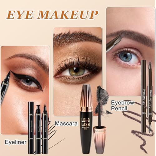 Makeup Set for Women, All in one Makeup Starter Kit with Storage Bag & Gift Box, Travel Full Make Up Set for Teenage Girls with BB Cream Eyebrow Pencil Eyeliner Mascara Eyeshadow Palette Lip Gloss — view 4