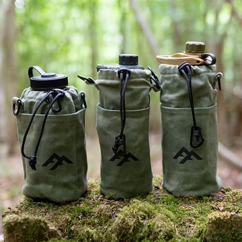 Forest Fundamentals Insulated Bottle Bag Pouch | Compatible with Grayl® Water Filters, 32oz Wide Mouth Bottles & Nesting Cups | Handmade Waxed Cotton Canvas & English Boiled Wool — view 3
