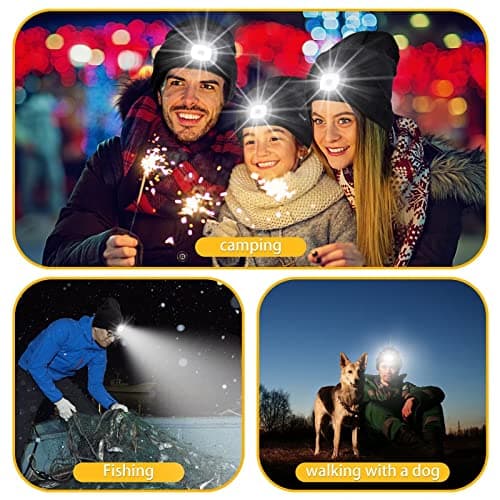 COTOP Unisex LED Headlamp Beanie Cap Men's Women Gift Winter Warm Beanie Hat Hands Free Lighted Beanie Cap for Dog Walking Night, Running, Camping,Hiking Black — view 5
