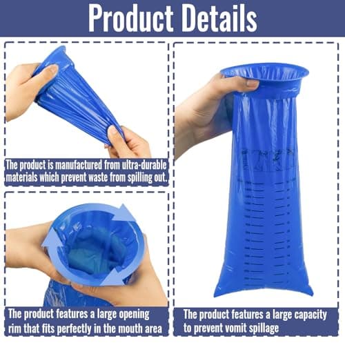zeyedemo 28PCS Sick Bags Blue High Density Leakproof Odor Control Emesis Vomit Bags for Travel with Snap for Pregnant Women Car Bus or Aircraft — view 3