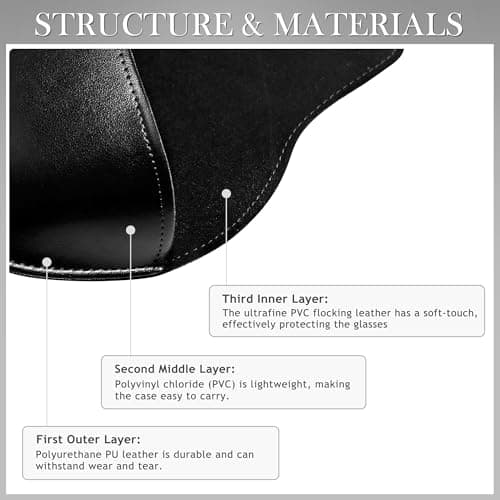 SUNGAIT Vegan Leather Glasses Case Portable Sunglasses Holder Hard Shell Slim Design Travel-Ready, Black, Large — view 3