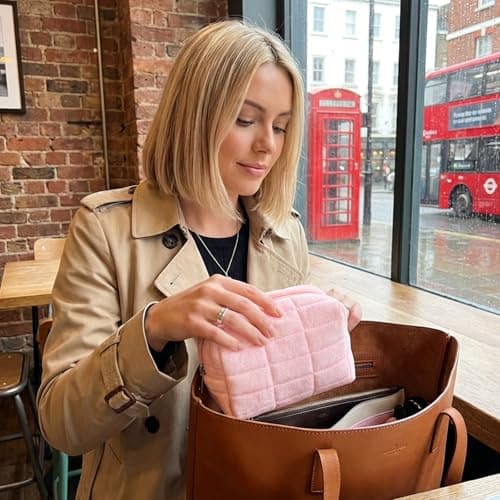 YONEEKSS Small Makeup Bag, Fluffy Travel Cosmetic Bag, Cute Zippered Toiletry Organizer Case, Daily Makeup Pouch for Women Girls (Pink) — view 5