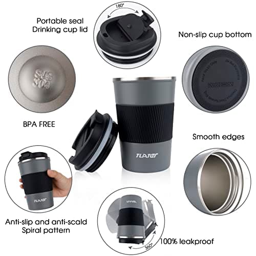 Travel Mug Tlater 380ml Insulated Coffee Cup with Leakproof Lids — view 3