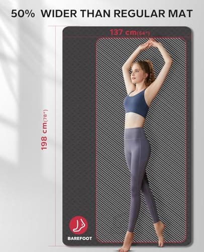 HAPBEAR Large Yoga Mat for Women- 198cm×137cm×6mm, TPE Non-Slip, Durable, Eco-Friendly, Extra Large Thick Wide Exercise Mat for Pilates,Gym,Workout,Home,Fitness, (Barefoot Exercise)-Green — view 2