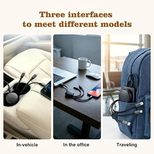 Retractable Multi Charger Cable 3 in 1, Charging Cable USB A/C to PD/USB C/Micro B, Cord For Smartphones, Laptops, Tablets, Portable Travel Car Accessories — view 4
