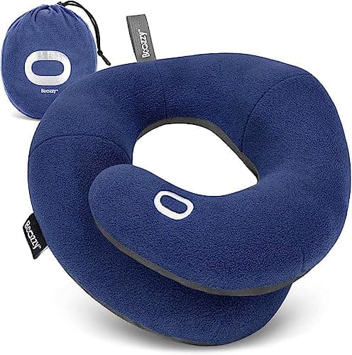 BCOZZY Travel Neck Pillow for Airplane, Head & Chin Support, Large Navy