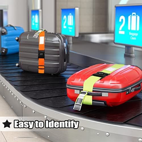 Luggage Strap, 2pcs Suitcase Straps with Password Lock Information Card, Adjustable Travel Packing Accessories Suitcase Belts with Buckle (Orange, 2 PCS Set) — view 6