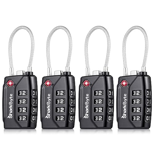 SharkByte TSA Suitcase Locks - 4-Dial Security Travel Combination Padlock, Flexible Cable Travel Lock for Suitcases Luggage Case Travel Bag Gym Locker Code Small Padlock (Pack of 4)