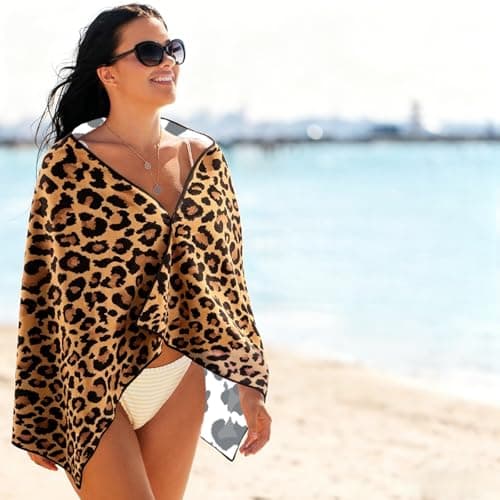 Large Quick Dry Microfibre Beach Bath Towel for Adult,Double Sides Brown Spots Leopard Sand Free Beach Towel with Bag,Lightweight Gym Yoga Sports Towel,Compact Travel Summer Beach Towel for Women Men — view 4