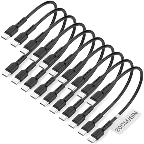 SOOPII 10-Pack Short USB C to USB C Cables,8 Inch/0.7Ft 60W Type C Fast Charging Cables,Compatible with lPhone,Galaxy,lPad,MacBook,Charging Station and Power Bank Accessory(Black)