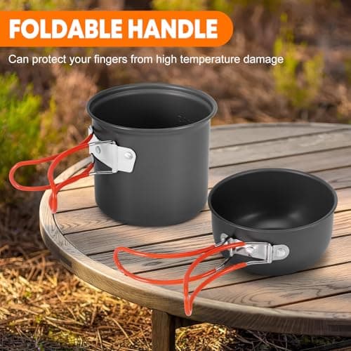 ALLOMN Camping Cooking Set, Outdoor Camping Cookware Kit Portable Cooking Mess Kit Pot Pan Sets for Backpacking Picnic Hiking Trekking Picnic Fishing Mountaineering, 1-2 Person Use — view 3