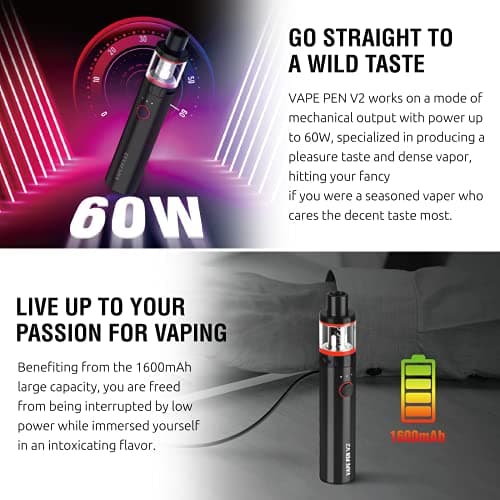SMOK Vape Pen V2 E Cigarette Starter Vape Kit, 60W 1600mAh, TPD Compliant Ecig, 2ml No Nicotine (Black) — view 3