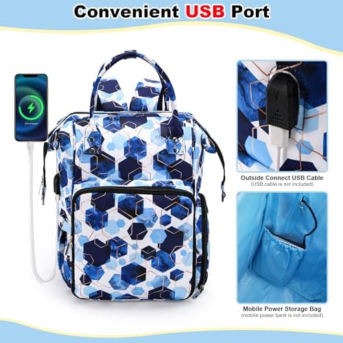 JOZEA Knitting Bag Backpack with USB Charging Port, Large Craft Organiser Bag for Knitting Accessories, Wool Storage for Crochet Projects, 2-Way Travel Bags and Totes,(Geometric Pattern) — view 3