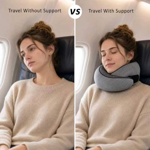 ANBOWEI Memory Foam Travel Pillow, U Shaped Airplane Neck Pillow for Adult — view 3