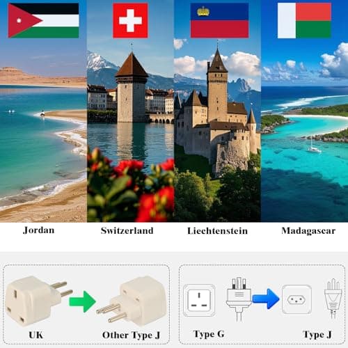 Wirafix 2 Pack Switzerland Plug Adapter, UK to Swiss Plug Adapter, Grounded Swiss Plug, Travel Adapter for Switzerland,Jordan, Liechtenstein, Madagascar, Rwanda and More (Type J), White — view 2