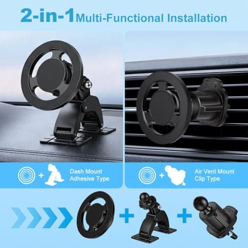 Ainiv Magnetic Phone Holder Car, 360° Rotatable Air Vent Magnetic Phone Holder Compatible With iPhone 17/16/15/14/13/12 Full Series with Metal Plates in Car Dashboards, Air Vents, and Desks — view 3
