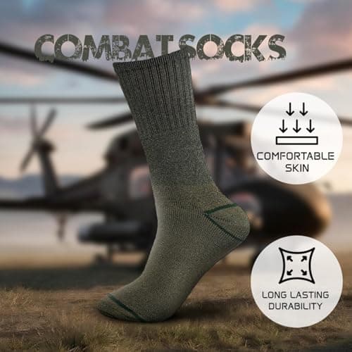 Molten Creek® Men Combat Green Socks, Military Boot Thermal Socks, Comfortable and Lightweight, Casual & Workwear, Outdoor Socks, Regular, Loose Top, Adults, Pack of 6 — view 6