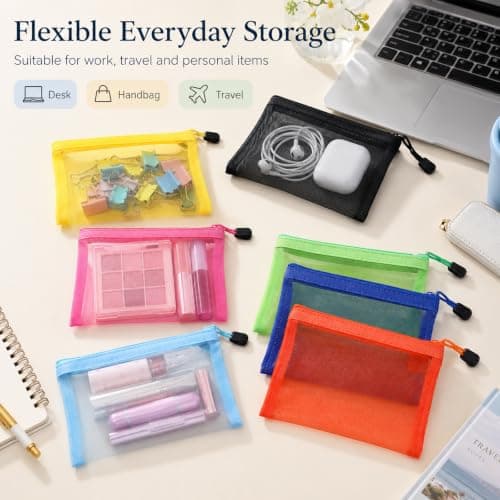 Colourful Mesh Zipper Pouches, Travel Organiser Storage Bags, 7 Pack — view 5