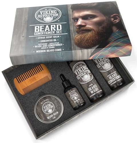 VIKING REVOLUTION - Beard Conditioner Kit - Beard Grooming Kit For Men - Softens, Smoothes & Soothes - With Beard Wash & Conditioner, Beard Oil, Beard Balm and Beard Comb — view 4