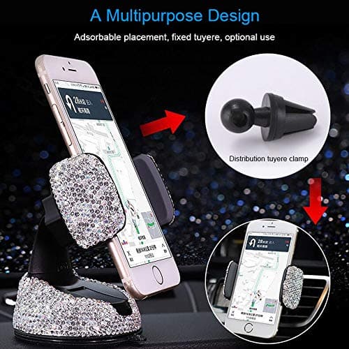 Dohappys Bling Bling 2 In 1 360° Rotation Car Phone Holder & Air Vent Mount for iPhone XS/Max/11, Samsung Galaxy S10+/S9, S8, S7 — view 5