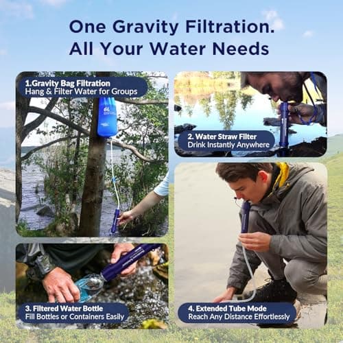 Membrane Solutions Gravity Water Filter Pro, 0.1-Micron Personal Water Filter Straw with 6L Gravity Water Bag, Drinking Water Purifier for Group Emergency Preparedness, Hiking, Camping — view 6