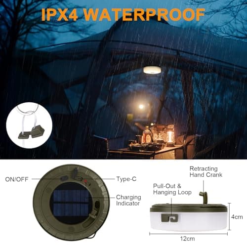 RISEMART Camping String Lights 10M | 2-in-1 Solar & USB Waterproof Outdoor Lights with 5 Modes,Fast Charging & Portable Design | Rechargeable Camping Lantern for Outages,Garden,Camping,Festivals — view 5
