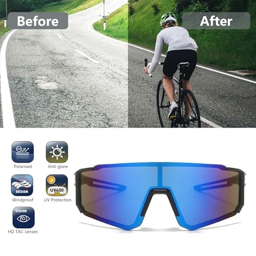 JXCTNNU Polarized Cycling Sunglasses Ski Goggles UV400 Protection Windproof Cycling Glasses Outdoor Sports Goggles Men Women with Case and Glasses Cloth for Bicycle Motorbike Hiking Ski (Black Blue) — view 6