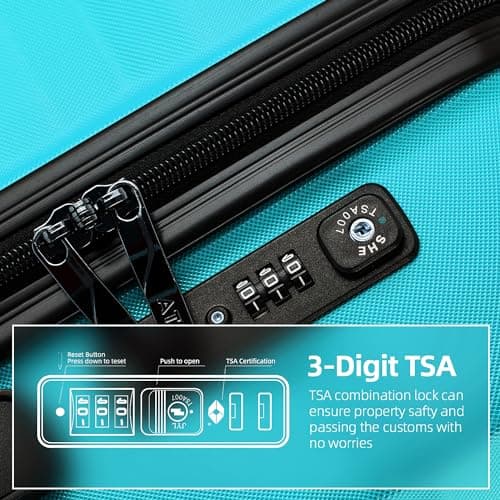ATX Luggage Medium Suitcase on 4 Dual Spinner Wheels Super Lightweight ABS Hard Shell Hold Check in with Built-in TSA Lock (Mint Green, 65Liter) — view 4