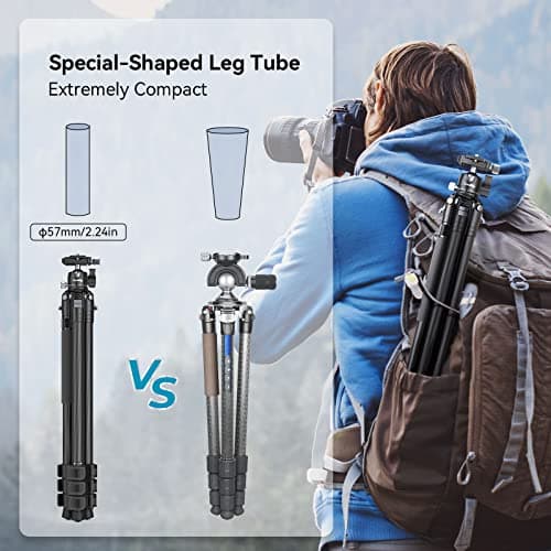 SMALLRIG 52" Carbon Fiber Camera Tripod, Lightweight Travel Tripod Monopod with 360° Ball Head and Quick Release Plate for DSLR, Load up to 26.5 lbs/12 kg, AP-10-4060 — view 5
