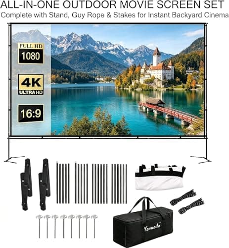 120 inch Projector Screen with Stand - 4K HD 16:9 Wrinkle-Free Display, Portable Outdoor & Indoor Movie Screen, 160° Wide Viewing Angle for Home Cinema, Garden & Camping — view 3