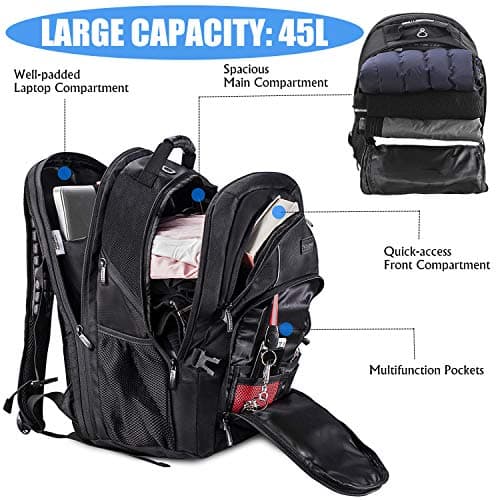 Laptop Backpack, Extra Large 17 Inch Business Travel Rucksack with USB Charging Port Earphone Hole, Durable Water Resistant Work Computer Backpack College/High School Bags for Men/Women/Boys, Black — view 2