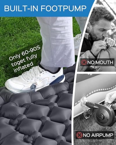 NHOWIN Inflatable Camping Mat, Foot Pump, Pillow, Connectable, Grey — view 3