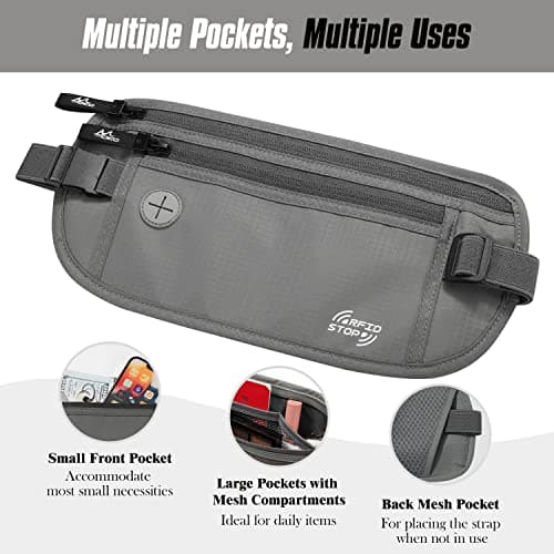 MoKo Secure Money Belt for Travel, RFID Block Undercover Hidden Travel Wallet for Men & Women, Grey — view 5