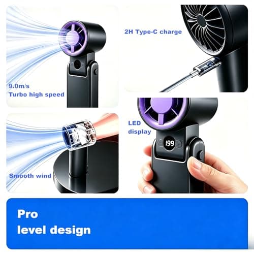 Neuonn Handheld Fan, 5 Speeds with 4000mAh (USB-C) Battery, 3 in 1 Portable Fan, 240g Light-weight for Hand/Table/Neck, LED Display for Office/Summer Travel/Beach — view 3