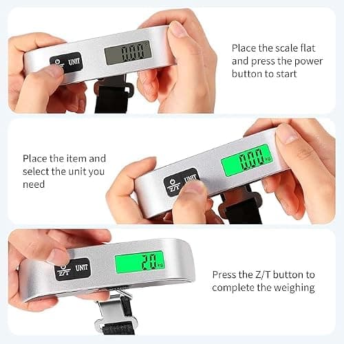 Luggage Scale 50kg / 110lb Digital Portable Suitcase Scale – Hanging Luggage Weight Scale with Backlit LCD & Temperature Display, Travel Accessories Silver — view 2