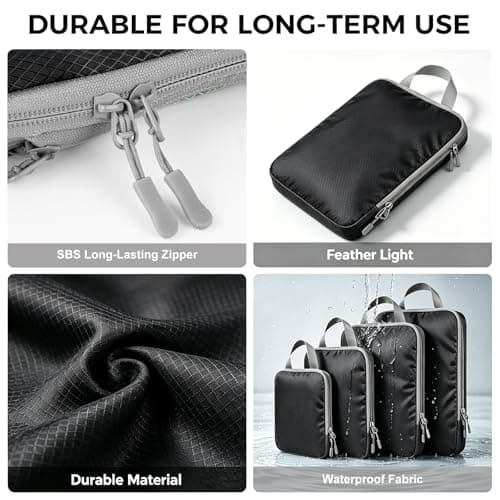 Compression Packing Cubes for Suitcases, Ultralight 5 Set Packing Cubes for Backpack Waterproof Travel cubes Suitcase Organizer Bags Set for Luggage Travel Essentials (Black) — view 4