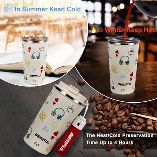 GEMFUL 510ml Stainless Steel Insulated Travel Mug, Leak-Proof Coffee Cup — view 2