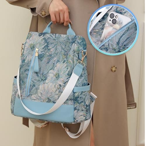 Pagezol Women's Backpacks, Anti-Theft Backpack for Women, Rucksack Shoulder Bags Ladies, Waterproof Nylon Daypack, Casual Travel Backpack, Lightweight Travel Bag School Bags for Girls (B-Blue) — view 3