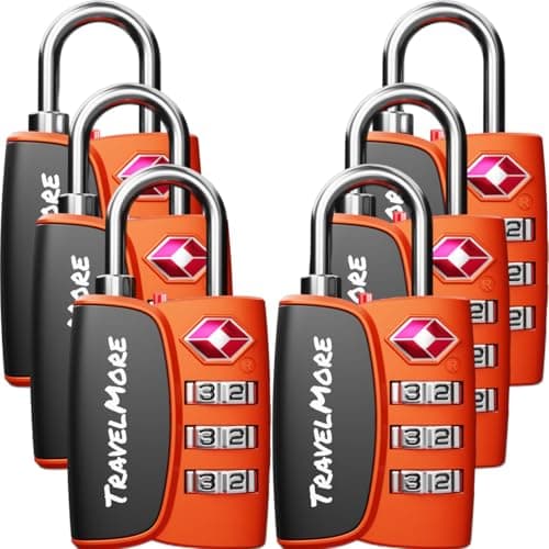 6-Pack TSA Approved 3-Digit Luggage Locks with Open Alert Indicator for Travel Suitcases & Baggage | Luggage Locks | TSA Locks | Orange