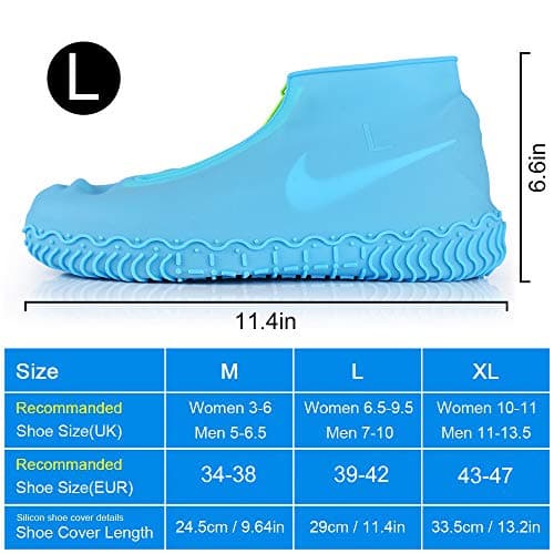 ydfagak Waterproof Shoe Covers, Silicone Reusable Shoe Cover Non-slip Durable Zipper Elastic Rain Cover Protection for Men Women, Blue, M — view 5