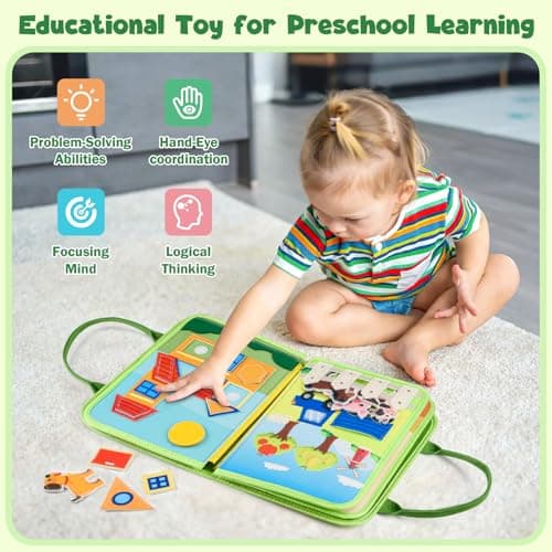 Busy Board Montessori Toys for Toddlers: Busy Book for 3-5 Year Old, Green — view 3