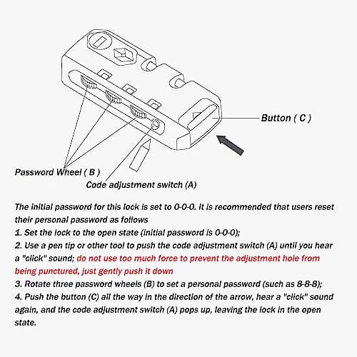 YUEHUA TSA Approved 3 Digit Combination Lock, Black Luggage Code Lock, Travel Zipper Lock — view 5