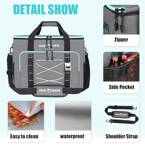 INSMEER Cool Bag Large 55L/90 Cans, XXL Insulated Cooler Bag Leakproof, Thermal Picnic Bag with Adjustable Padded Strap&Bottle Opener, Foldable Soft Cool Bags for Camping,Beach,Family Trip,Shopping — view 6