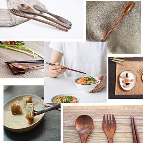 Busnos 9-Piece Wooden Cutlery Set Portable Reusable Bamboo Utensils Travel Cutlery Utensils Set with Case, Including Reusable Knife Fork Spoon Chopsticks — view 6