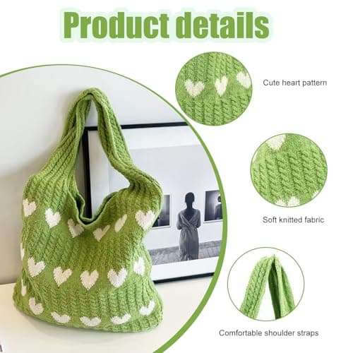 Crochet Tote Bag, Women Knitted Handbags, Mesh Beach Bag, Beach Bag for Women, Retro Crochet Mesh Beach Tote Bag, Boho Shoulder Bag for Holiday Daily Work Shopping Travel(Green+White) — view 5